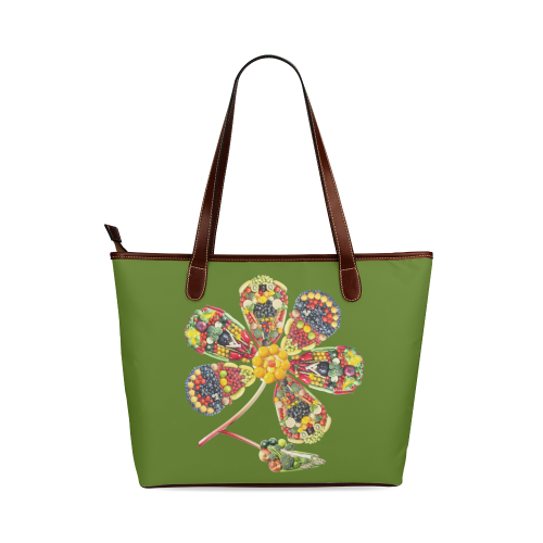 POWER FLOWER Fruits Vegetables Vegan Think Green Shoulder Tote Bag (Model 1646)