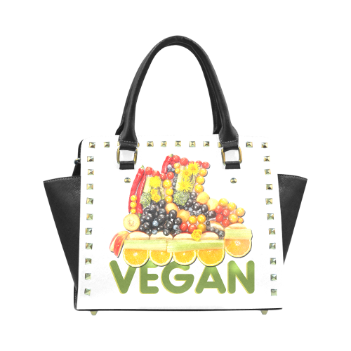VEGAN FIT and have FUN Fruits Vegetables Rivet Shoulder Handbag (Model 1645)