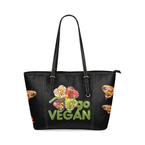 Go Vegan Clover Think Green Fruits Vegetables Leather Tote Bag/Small (Model 1640)