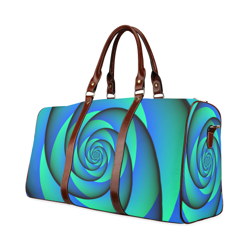 POWER SPIRAL - WAVES blue green Waterproof Travel Bag/Large (Model 1639)