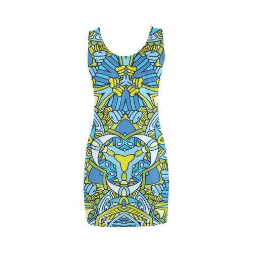 Zandine 0306 blue green fun bold pattern Medea Vest Dress (Model D06)
