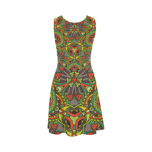 Zandine 0305 Retro brown orange green pattern Atalanta Sundress (Model D04)