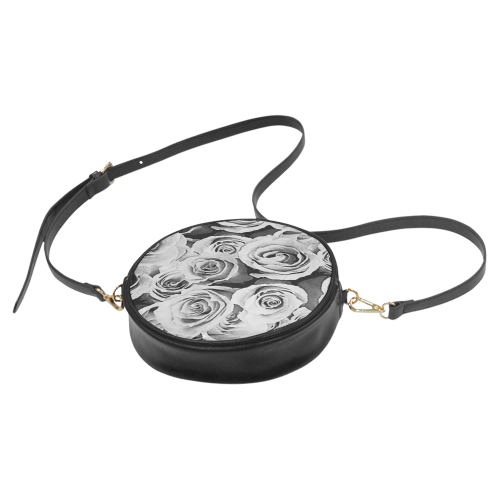 Roses in black and white Round Sling Bag (Model 1647)