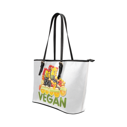 VEGAN FIT and have FUN Fruits Vegetables Leather Tote Bag/Large (Model 1651)