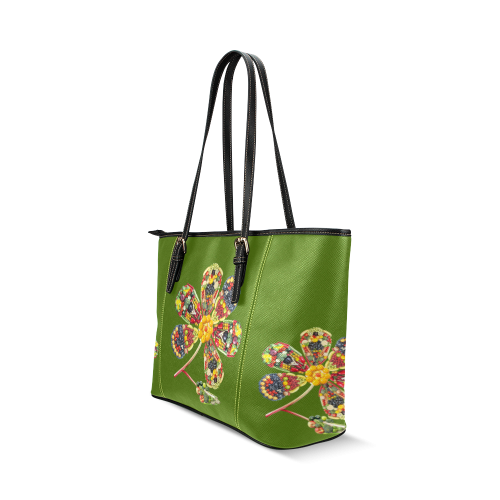 POWER FLOWER Fruits Vegetables Vegan Think Green Leather Tote Bag/Small (Model 1640)