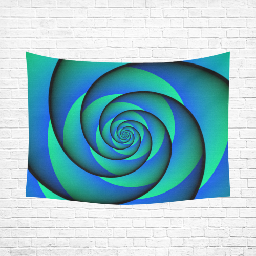 POWER SPIRAL - WAVES blue green Cotton Linen Wall Tapestry 80"x 60"