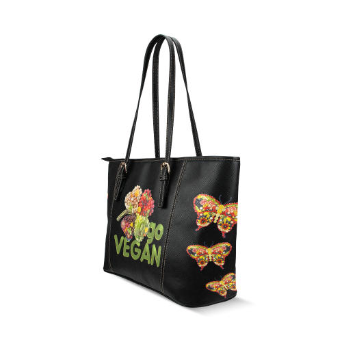 Go Vegan Clover Think Green Fruits Vegetables Leather Tote Bag/Small (Model 1640)