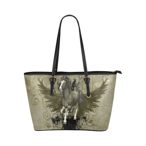 Wild horse with wings Leather Tote Bag/Large (Model 1651)