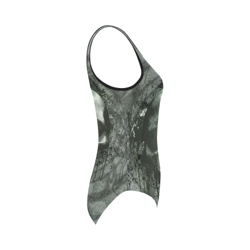Awesome skull with bones and grunge Vest One Piece Swimsuit (Model S04)