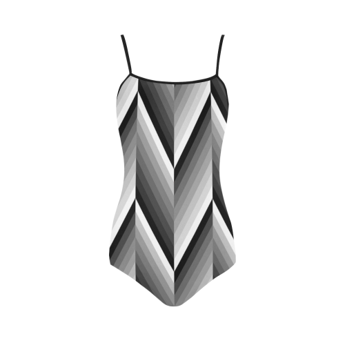Black and White Herringbone by ArtformDesigns Strap Swimsuit ( Model S05)