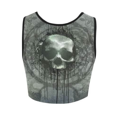 Awesome skull with bones and grunge Women's Crop Top (Model T42)