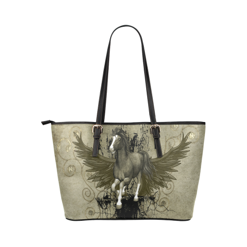 Wild horse with wings Leather Tote Bag/Small (Model 1651)