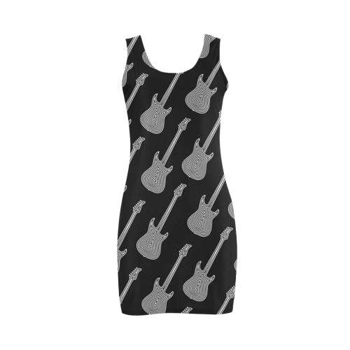 Black and White Guitars Pattern by ArtformDesigns Medea Vest Dress (Model D06)