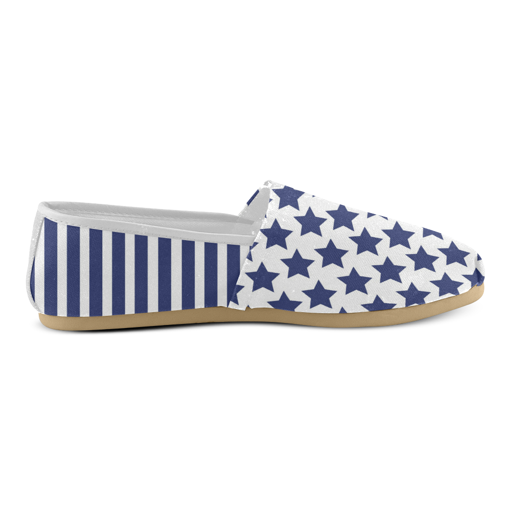 blue and white striped canvas shoes