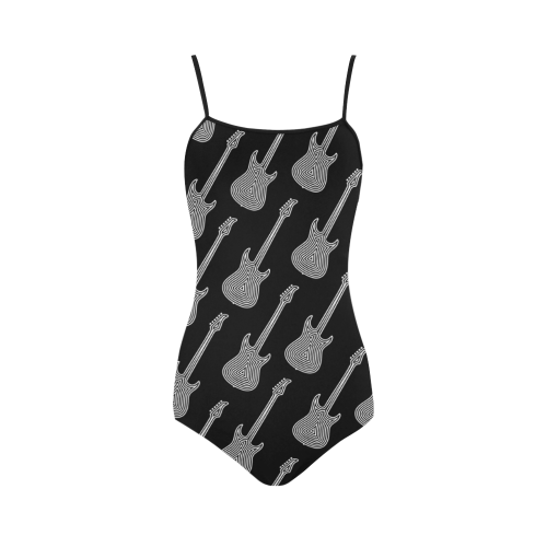 Black and White Guitars Pattern by ArtformDesigns Strap Swimsuit ( Model S05)