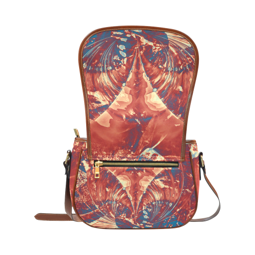 Abstract Fractal Painting - dark red blue beige Saddle Bag/Small (Model 1649) Full Customization