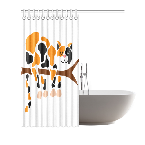 Funny Funky Calico Cat in Tree Art Shower Curtain 72"x72"