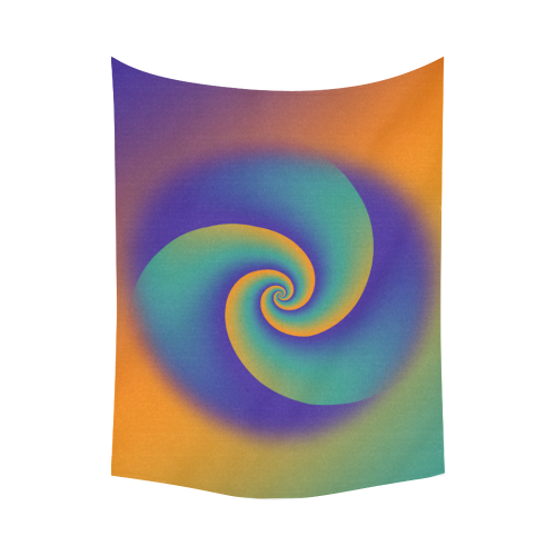 POWER SPIRAL SOFT - Violet, Ocean Green, Orange Cotton Linen Wall Tapestry 80"x 60"