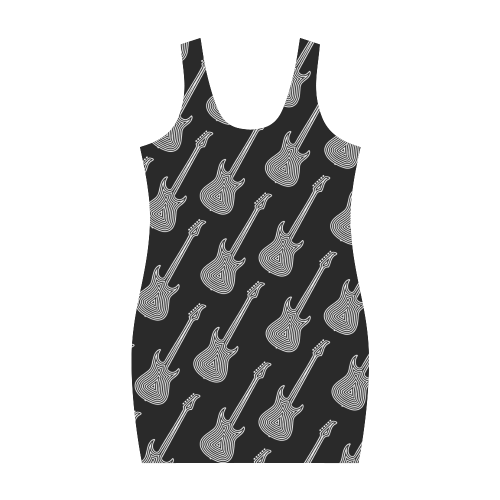 Black and White Guitars Pattern by ArtformDesigns Medea Vest Dress (Model D06)