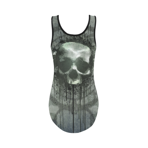 Awesome skull with bones and grunge Vest One Piece Swimsuit (Model S04)