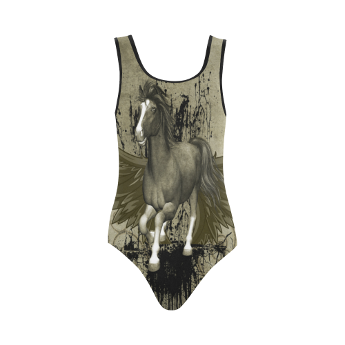 Wild horse with wings Vest One Piece Swimsuit (Model S04)