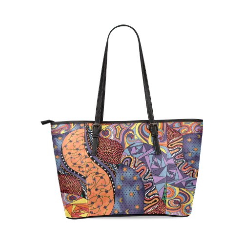 Tangle Doodle Pattern by ArtformDesigns Leather Tote Bag/Small (Model 1640)