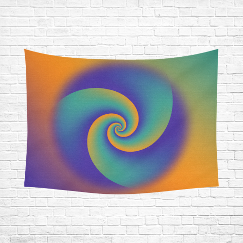 POWER SPIRAL SOFT - Violet, Ocean Green, Orange Cotton Linen Wall Tapestry 80"x 60"