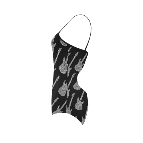 Black and White Guitars Pattern by ArtformDesigns Strap Swimsuit ( Model S05)