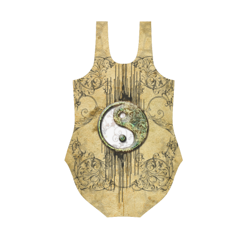 Ying and yang with decorative floral elements Vest One Piece Swimsuit (Model S04)