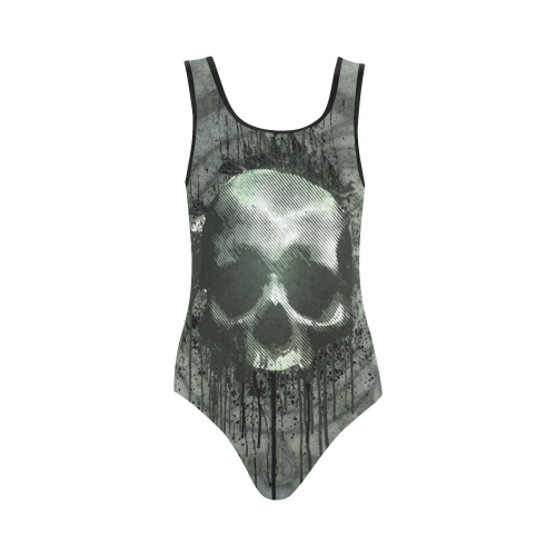 Awesome skull with bones and grunge Vest One Piece Swimsuit (Model S04)