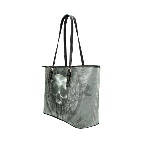 Awesome skull with bones and grunge Leather Tote Bag/Small (Model 1651)