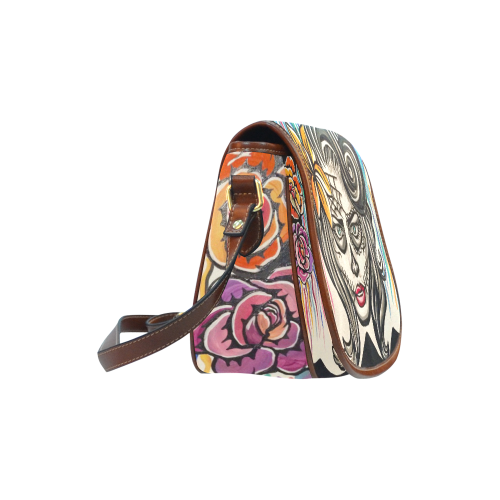 Sugar Skull Dripping Roses Saddle Bag/Small (Model 1649) Full Customization