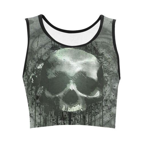 Awesome skull with bones and grunge Women's Crop Top (Model T42)