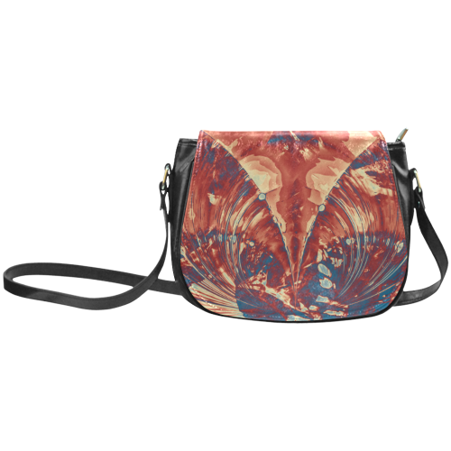 Abstract Fractal Painting - dark red blue beige Classic Saddle Bag/Small (Model 1648)