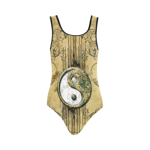 Ying and yang with decorative floral elements Vest One Piece Swimsuit (Model S04)