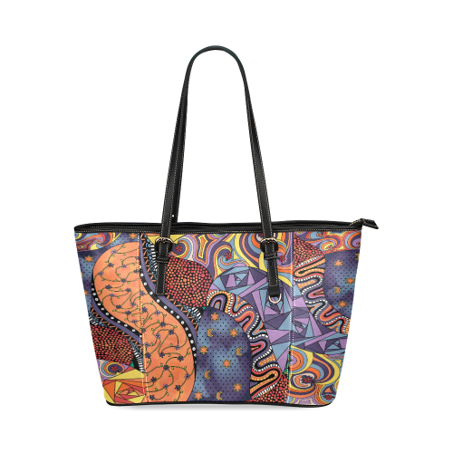 Tangle Doodle Pattern by ArtformDesigns Leather Tote Bag/Small (Model 1640)