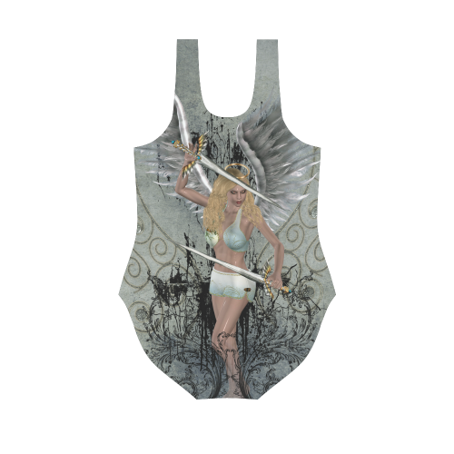 The angel with swords and wings Vest One Piece Swimsuit (Model S04)