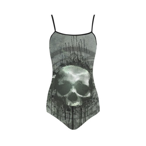 Awesome skull with bones and grunge Strap Swimsuit ( Model S05)