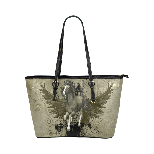 Wild horse with wings Leather Tote Bag/Small (Model 1651)