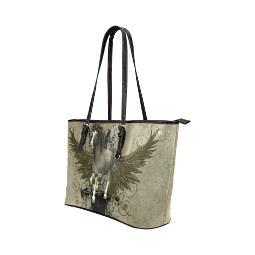 Wild horse with wings Leather Tote Bag/Small (Model 1651)