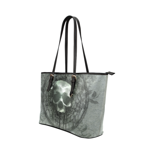 Awesome skull with bones and grunge Leather Tote Bag/Small (Model 1651)