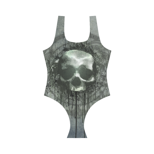 Awesome skull with bones and grunge Vest One Piece Swimsuit (Model S04)