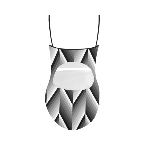 Black and White Herringbone by ArtformDesigns Strap Swimsuit ( Model S05)