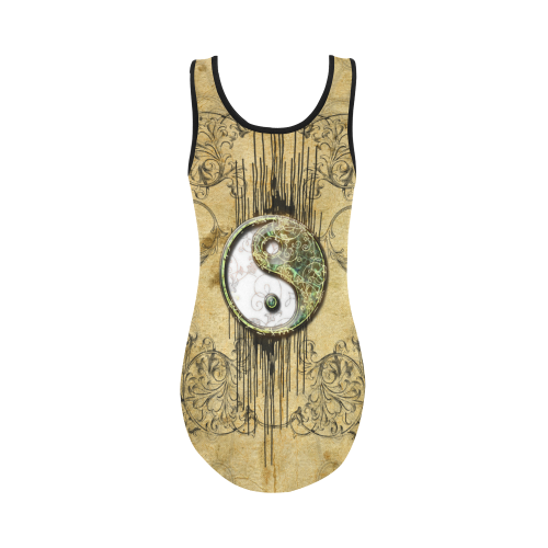 Ying and yang with decorative floral elements Vest One Piece Swimsuit (Model S04)