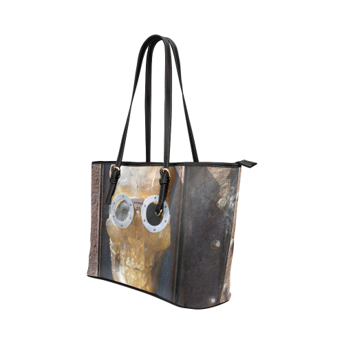 Steampunk skull pirate Leather Tote Bag/Large (Model 1651)