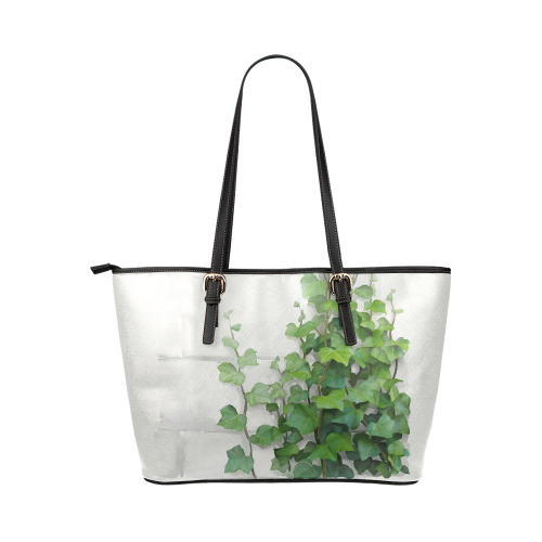 Watercolor Vines, climbing plant Leather Tote Bag/Large (Model 1651)