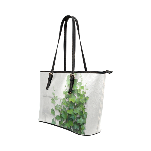 Watercolor Vines, climbing plant Leather Tote Bag/Small (Model 1651)