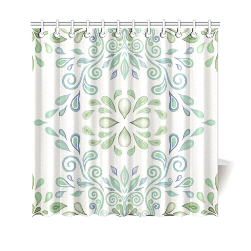 Blue and Green watercolor design Shower Curtain 69"x70"