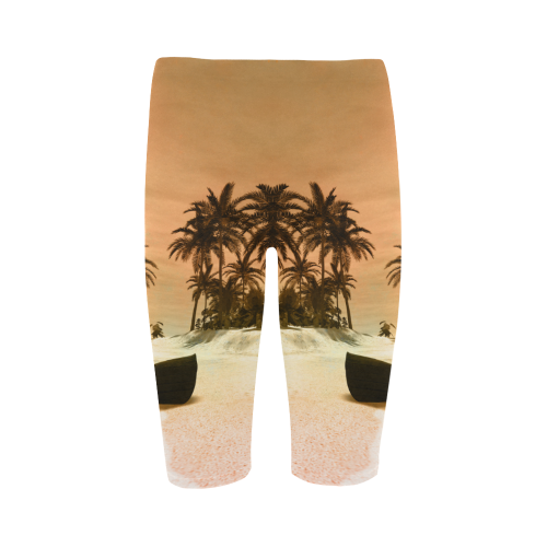 Wonderful seascape with tropical island Hestia Cropped Leggings (Model L03)