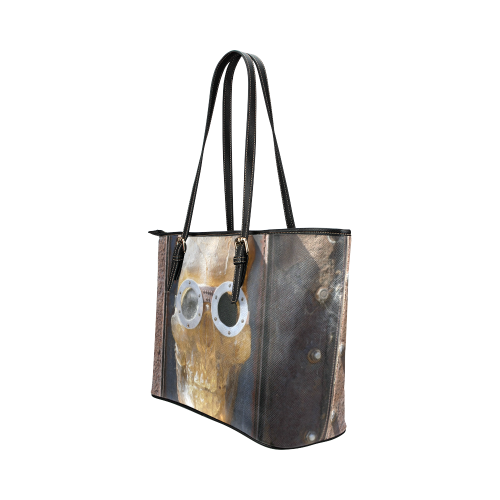 Steampunk skull pirate Leather Tote Bag/Large (Model 1651)